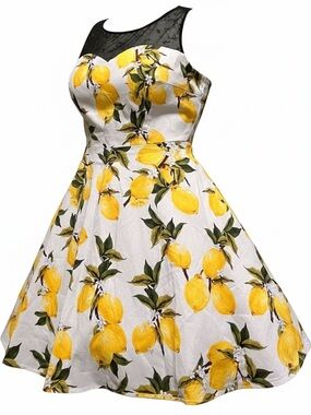 Sleeveless Lemon-Print Fit & Flare Dress - Yellow/White